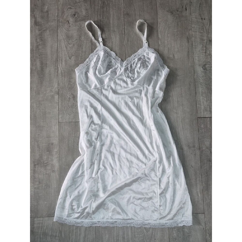 Sears White Lace-Trim Slip Dress 38 Chemise Intimates 90s 80s Y2K